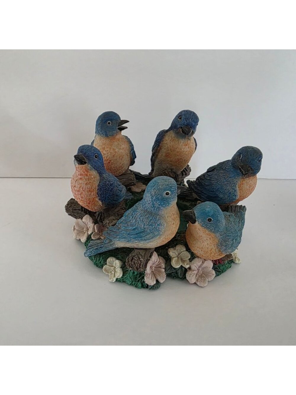 Bluebird Tealight Candle Holder Figurine With Floral Base By Spoontiques